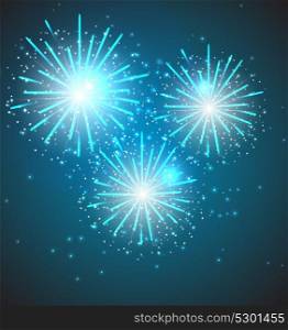 Glossy Fireworks On Blue Background Vector Illustration EPS10. Glossy Fireworks Background Vector Illustration
