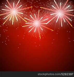 Glossy Fireworks On Red Background Vector Illustration. Glossy Fireworks Background Vector Illustration. EPS10