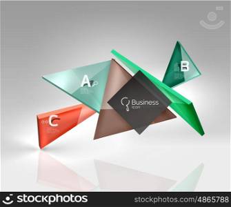 Glossy glass translucent triangles on 3d empty space. Vector template background for workflow layout, diagram, number options or web design
