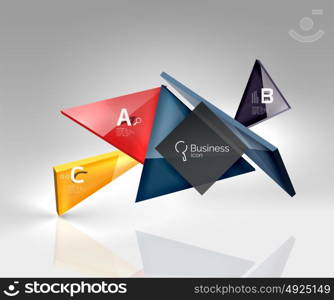 Glossy glass translucent triangles on 3d empty space. Glossy glass translucent triangles on 3d empty space. Vector template background for workflow layout, diagram, number options or web design