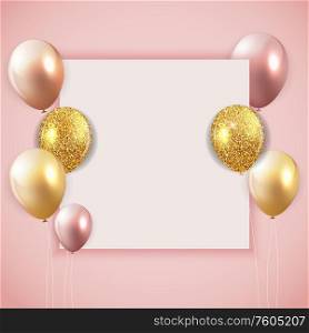 Glossy Happy Birthday Balloons Background with White Paper Template Vector Illustration eps10. Glossy Happy Birthday Balloons Background with White Paper Template Vector Illustration