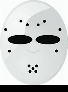 Glossy illustration of a vintage hockey goalie mask