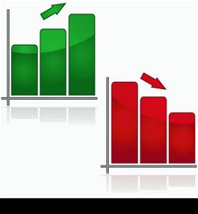 Glossy illustration showing a green graph trending up and a red one trending down