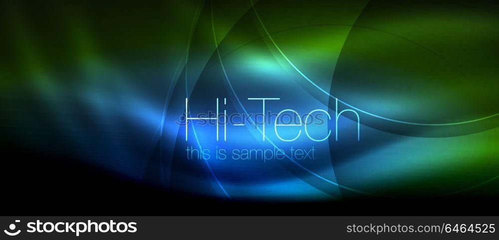 Glossy light effect neon glowing waves, shiny lights. Glossy light effect neon glowing waves, shiny lights. Digital techno futuristic abstract background, vector illustration
