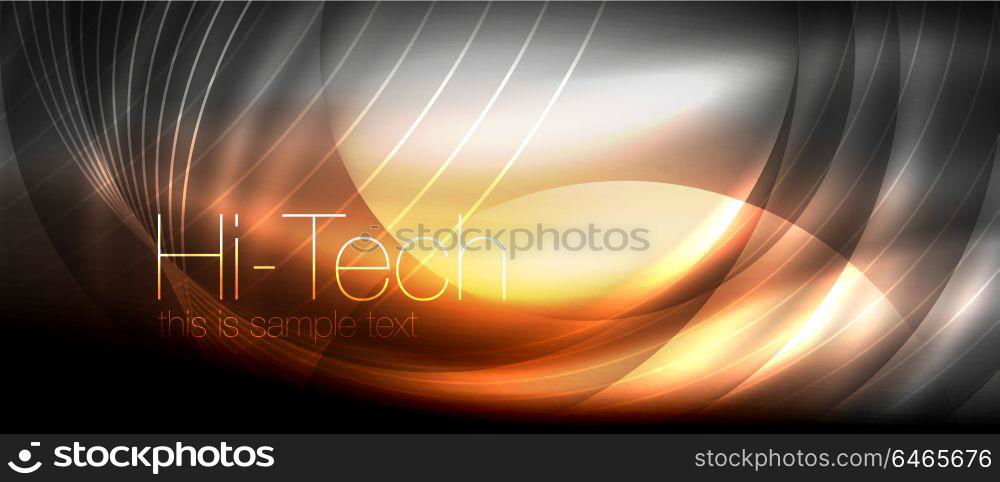 Glossy light effect neon glowing waves, shiny lights. Glossy light effect neon glowing waves, shiny lights. Digital techno futuristic abstract background, vector illustration