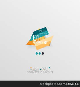 Glossy paper style geometric abstract infographic design, 3d shapes with light edges