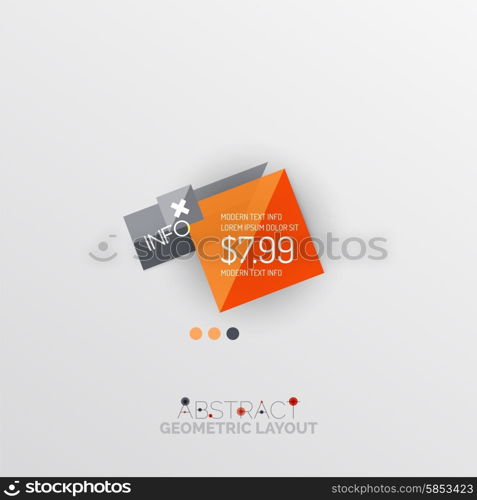 Glossy paper style geometric abstract infographic design, 3d shapes with light edges