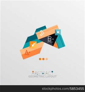 Glossy paper style geometric abstract infographic design, 3d shapes with light edges