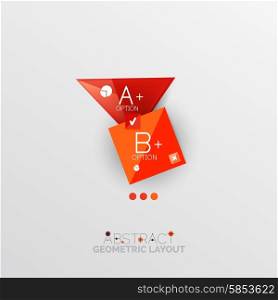 Glossy paper style geometric abstract infographic design, 3d shapes with light edges