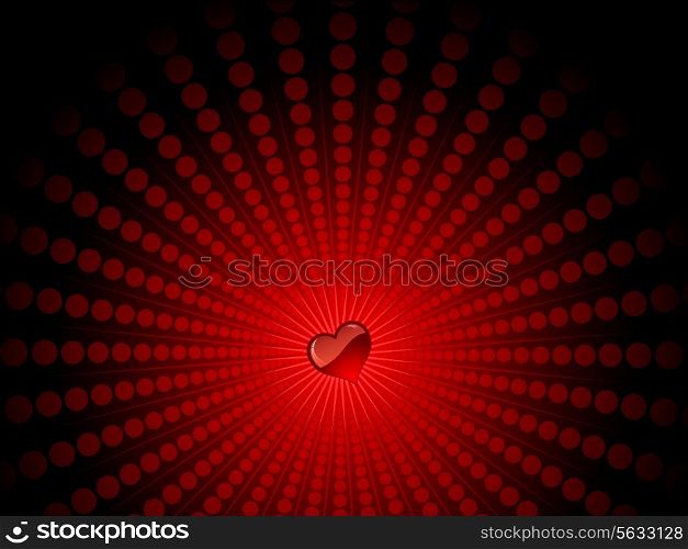 Glossy red heart on a star burst background