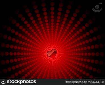 Glossy red heart on a star burst background