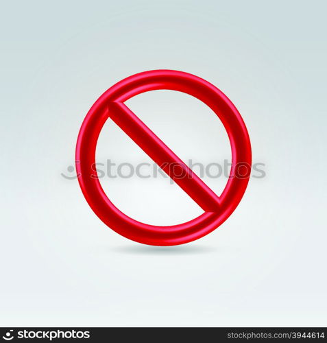 Glossy red prohibition sign hanging in the air on light background
