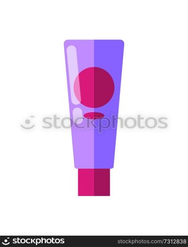 Glossy small pink tube of soft liquid skin lotion isolated cartoon flat vector illustration. Compact container with cosmetic means of high quality.. Glossy Small Pink Tube of Soft Liquid Skin Lotion