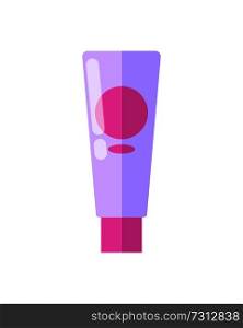 Glossy small pink tube of soft liquid skin lotion isolated cartoon flat vector illustration. Compact container with cosmetic means of high quality.. Glossy Small Pink Tube of Soft Liquid Skin Lotion