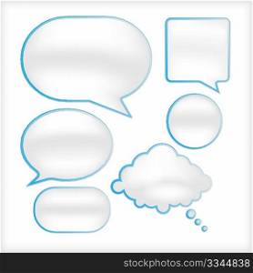 Glossy Speech Bubbles in Blue and White on White Background
