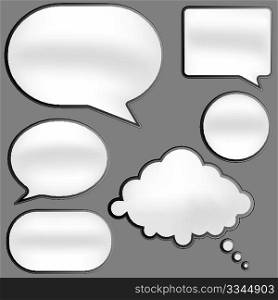Glossy Speech Bubbles in Shades of Grey on White Background