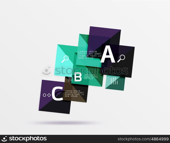 Glossy squares with text, abstract geometric design concept. Vector template background for workflow layout, diagram, number options or web design