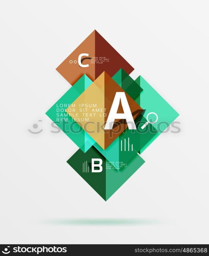 Glossy squares with text, abstract geometric design concept. Vector template background for workflow layout, diagram, number options or web design