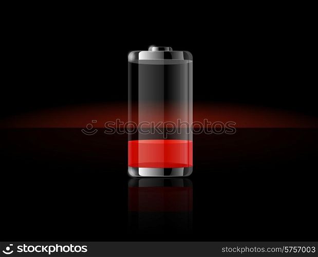 Glossy transparent battery icons. Ends in red battery charge on black background