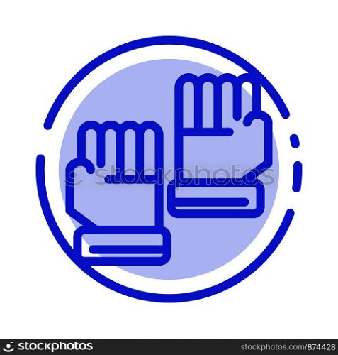 Glove, Gloves, Goalkeeper, Sport Blue Dotted Line Line Icon
