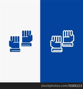 Glove, Gloves, Goalkeeper, Sport Line and Glyph Solid icon Blue banner Line and Glyph Solid icon Blue banner