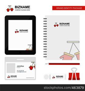 Gloves Business Logo, Tab App, Diary PVC Employee Card and USB Brand Stationary Package Design Vector Template