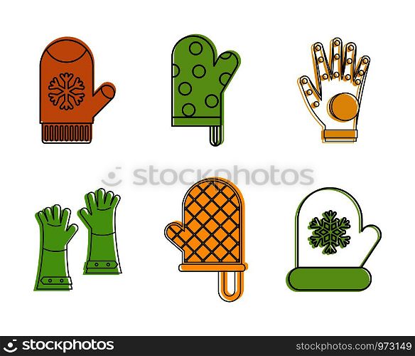Gloves icon set. Color outline set of gloves vector icons for web design isolated on white background. Gloves icon set, color outline style