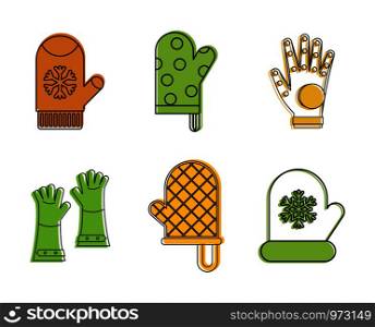 Gloves icon set. Color outline set of gloves vector icons for web design isolated on white background. Gloves icon set, color outline style