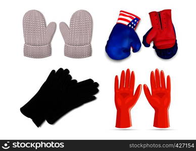 Gloves icon set. Realistic set of gloves vector icons for web design isolated on white background. Gloves icon set, realistic style