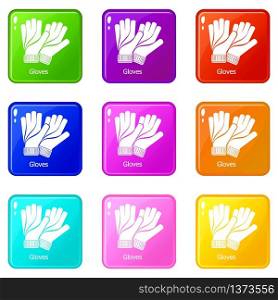 Gloves icons set 9 color collection isolated on white for any design. Gloves icons set 9 color collection