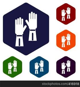 Gloves icons set rhombus in different colors isolated on white background. Gloves icons set