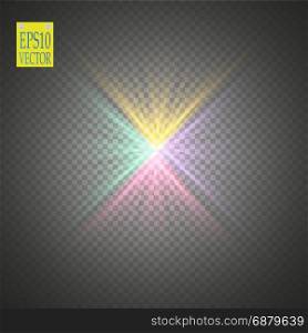 Glow light effect. Colored starburst with sparkles on transparent background. Vector illustration.. Glow light effect. Colored starburst with sparkles on transparent background. Vector illustration. Sun