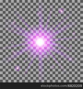 Glow light effect on transparent background. Star burst with particles. Vector illustration.