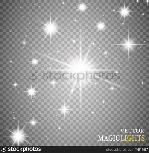 Glow light effect. Star burst with sparkles. Golden glowing lights. Vector. Glow light effect. Star burst with sparkles.