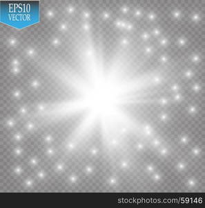 Glow light effect. Starburst with sparkles on transparent background. Vector illustration.. Glow light effect. Starburst with sparkles on transparent background. Vector illustration. Sun