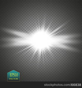 Glow light effect. Starburst with sparkles on transparent background. Vector illustration.. Glow light effect. Starburst with sparkles on transparent background. Vector illustration. Sun