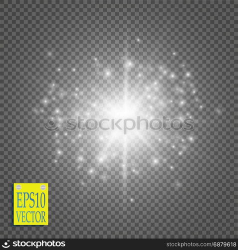 Glow light effect. Starburst with sparkles on transparent background. Vector illustration.. Glow light effect. Starburst with sparkles on transparent background. Vector illustration. Sun