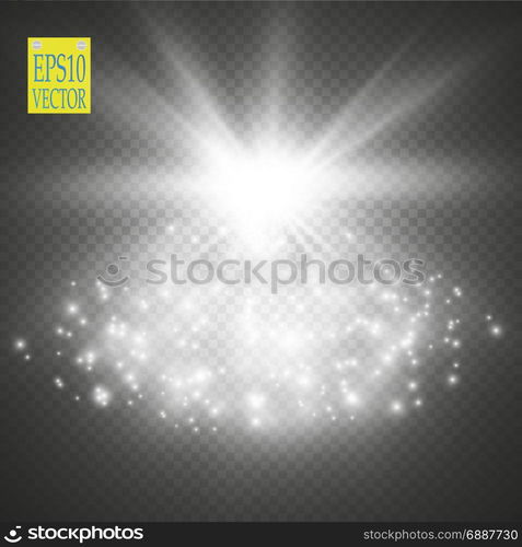 Glow light effect. Starburst with sparkles on transparent background. Vector illustration.. Glow light effect. Starburst with sparkles on transparent background. Vector illustration. Sun