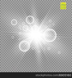 Glow light effect. Starburst with sparkles on transparent background. Vector illustration.. Glow light effect. Starburst with sparkles on transparent background. Vector illustration. Sun