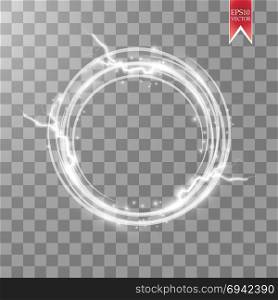 Glow round frame with electricity and lightning and many shine particles isolated on transparent background. Vector illustration. Glow round frame with electricity and lightningand many shine particles isolated on transparent background. Vector illustration. EPS 10.