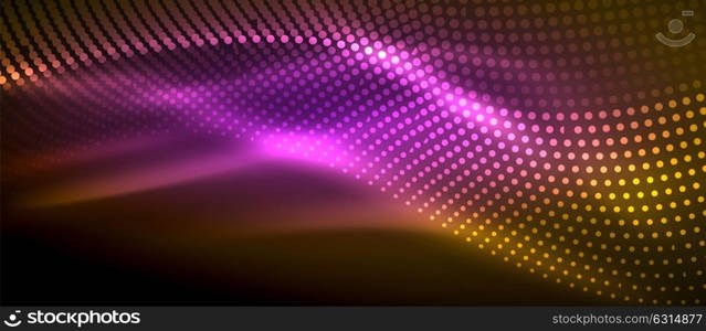 Glowing abstract wave on dark, shiny motion. Glowing abstract wave on dark, shiny motion, magic space light. Vector techno abstract background