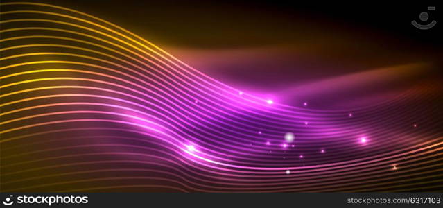 Glowing abstract wave on dark, shiny motion. Glowing abstract wave on dark, shiny motion, magic space light. Vector techno abstract background