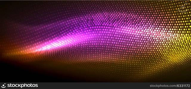 Glowing abstract wave on dark, shiny motion. Glowing abstract wave on dark, shiny motion, magic space light. Vector techno abstract background