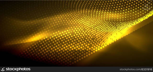 Glowing abstract wave on dark, shiny motion. Glowing abstract wave on dark, shiny motion, magic space light. Vector techno abstract background, yellow color