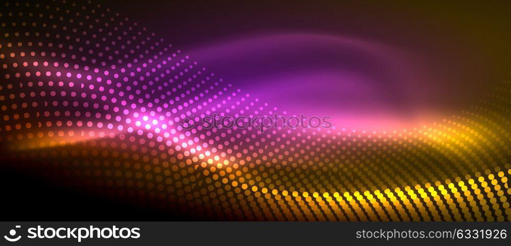 Glowing abstract wave on dark, shiny motion. Glowing abstract wave on dark, shiny motion, magic space light. Vector techno abstract background