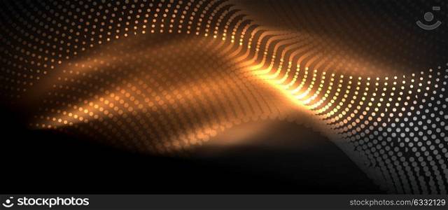 Glowing abstract wave on dark, shiny motion. Glowing abstract wave on dark, shiny motion, magic space light. Vector techno abstract background, orange color