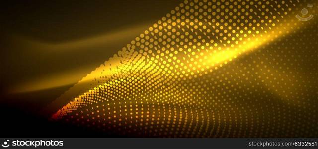 Glowing abstract wave on dark, shiny motion. Glowing abstract wave on dark, shiny motion, magic space light. Vector techno abstract background, yellow color