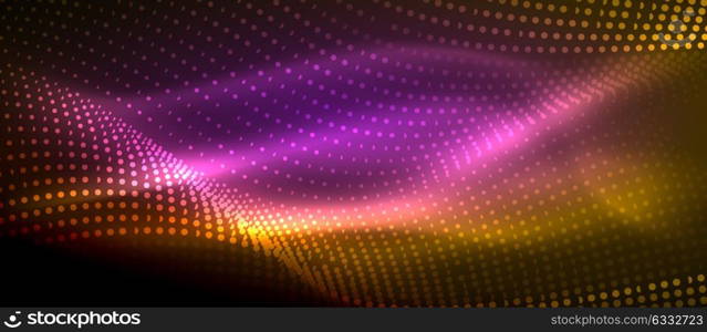 Glowing abstract wave on dark, shiny motion. Glowing abstract wave on dark, shiny motion, magic space light. Vector techno abstract background