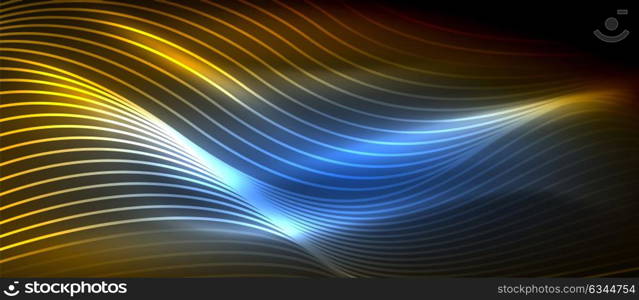 Glowing abstract wave on dark, shiny motion. Glowing abstract wave on dark, shiny motion, magic space light. Vector techno abstract background