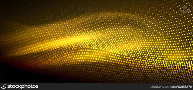 Glowing abstract wave on dark, shiny motion. Glowing abstract wave on dark, shiny motion, magic space light. Vector techno abstract background, yellow color